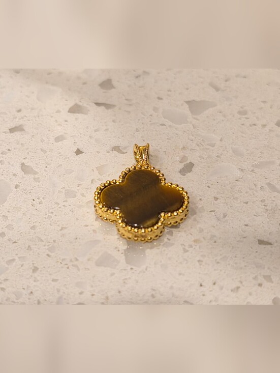 No Brand Jewelry - ✨️🍀 18K Real Gold Tiger's Eye Clover Pendant💫🍀